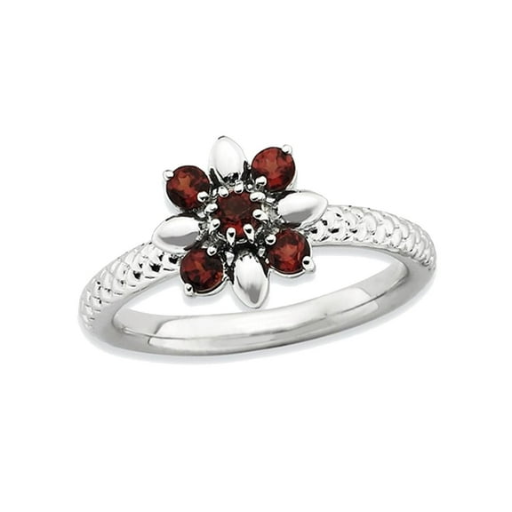 Gem & Harmony Natural Garnet Flower Ring 2/3 Carat (Ctw) in Sterling Silver for Women
