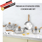 Koch Systeme CS 12 Piece Stainless Steel Coowkare Set with Cool-Touch Bakelite Handle, Professional 18/10 Pots and Pans Set, Dishwasher Safe