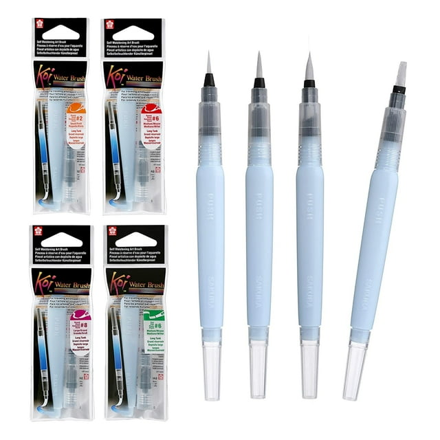 Pincel de agua Sakura Koi Watercolor, tanque de 9 ml, 4 puntas de pincel