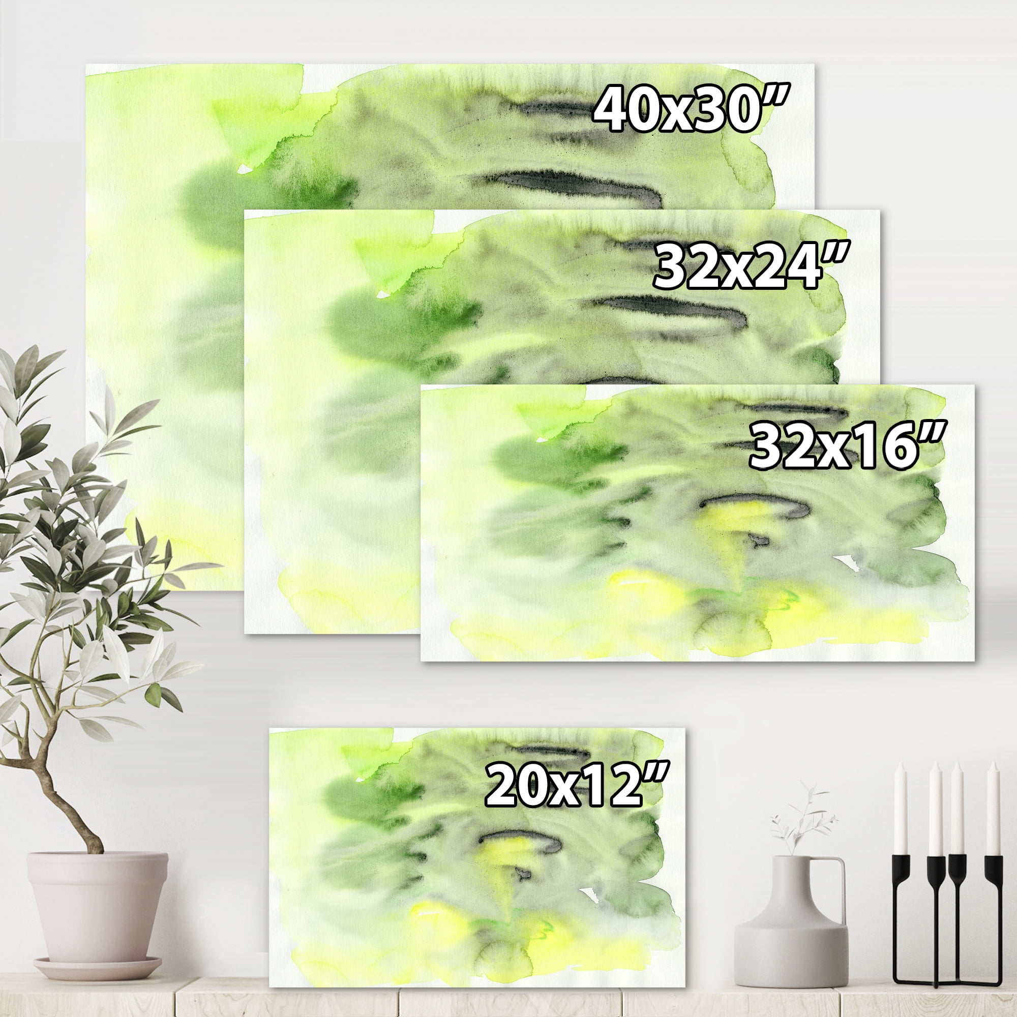 Designart ' Abstract Pond of Yellow and Green ' Modern Canvas Wall Art Print