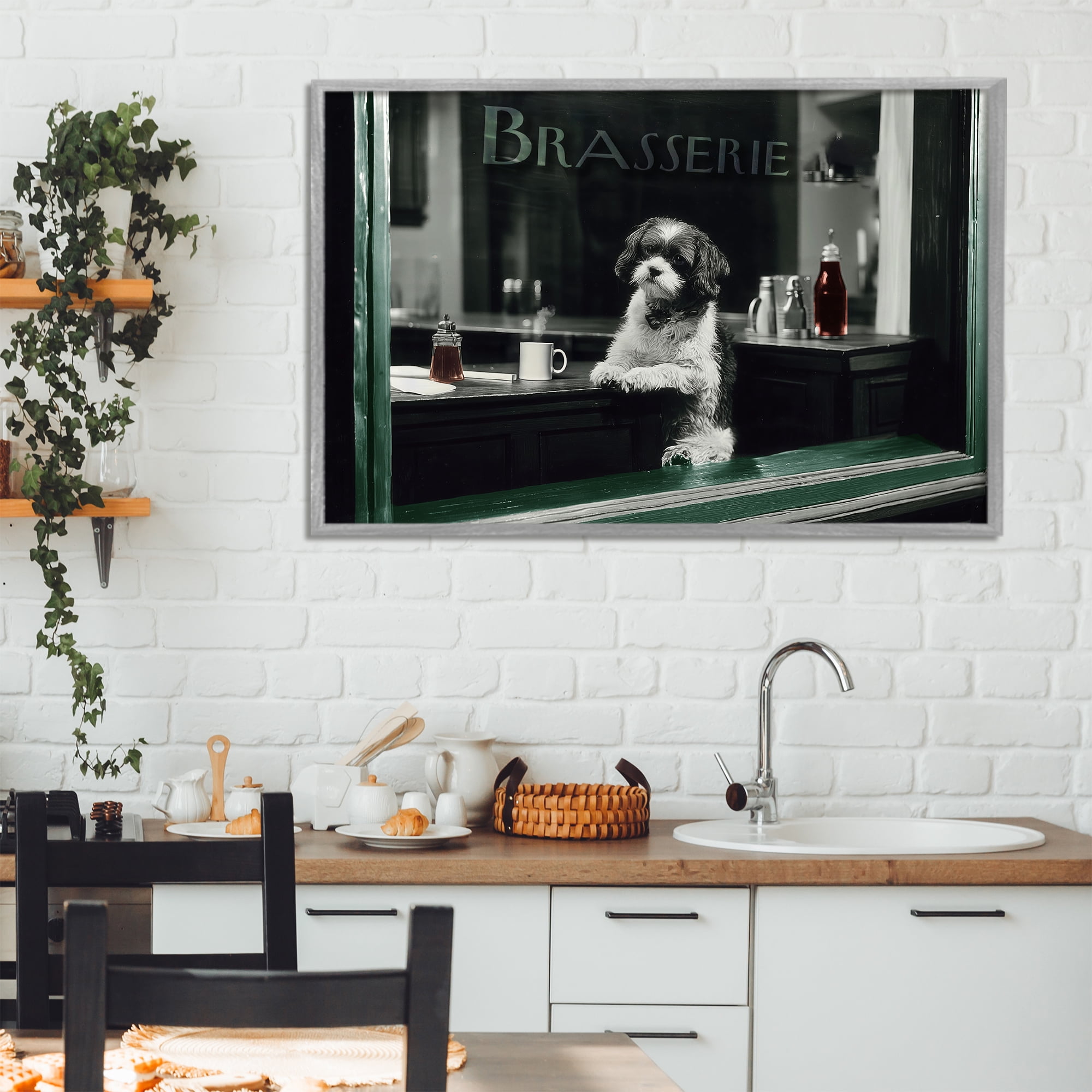 Stupell Industries Brasserie Vintage Dog in Window Gray Framed Giclee Art, design by Annabelle Hall