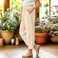 thumbnail image 3 of WAVSUF Girls Cotton Linen Pants, Straight Leg Side Pockets Elastic Waist Fall Daily Trousers Beige 7-8, 3 of 10