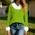 thumbnail image 6 of Long Sleeve Pullover Christmas Tops Womens Loose Long Sleeve V Neck Fur Trim Sweater Tops Green XL, 6 of 7