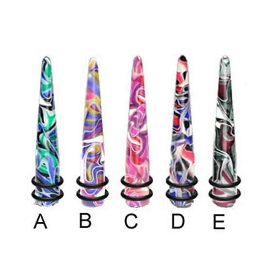 Swirly Marble Multi-Color Taper,Gauge (Thickness):2 (6.5Mm),D - Blue/White/Red