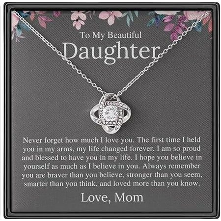 Birthday Gift for Her with Message Card and Gift Box, Love Knot Necklace Gift for Daughter, Graduation Gift for Daughter from Mother, 2025 Graduation Gift for Daughter from Mom