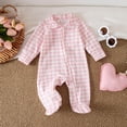thumbnail image 2 of BOBOGOJP Newborn Baby Boy Girl Gingham Footed Romper Peter Pan Collar Infant Long Sleeve Zipper Jumpsuit Coming Home Outfit Red for Size 3-6 Months, 2 of 5