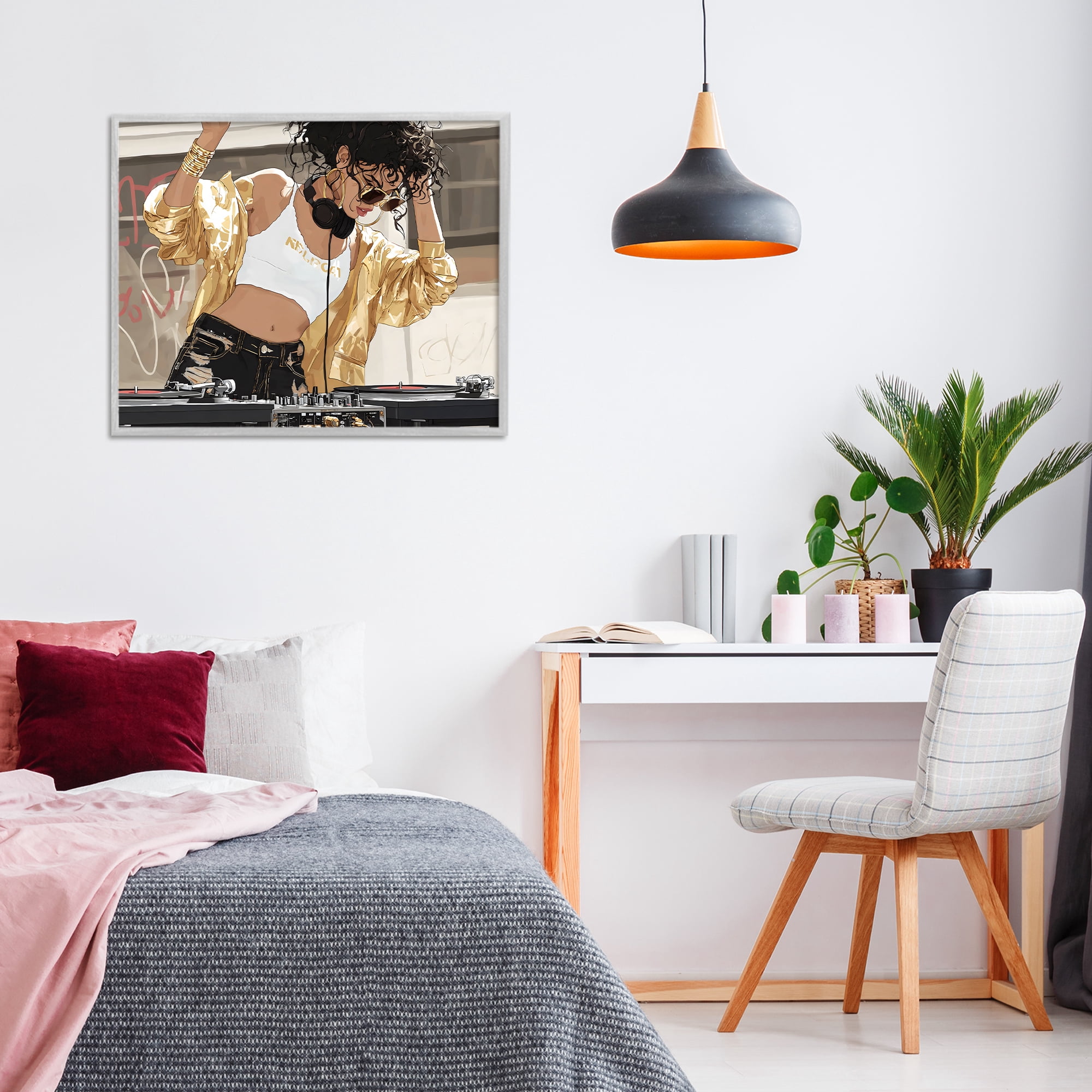 Stupell Industries Gold Accented DJ Gray Framed Giclee Art, design by Franklyn Gregory