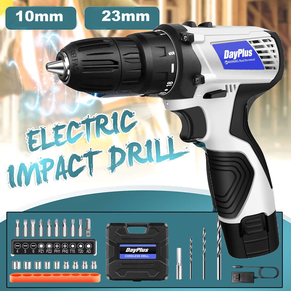 Dayplus Cordless Combi Driver Drill Power Tool Drilling and Screwdriver