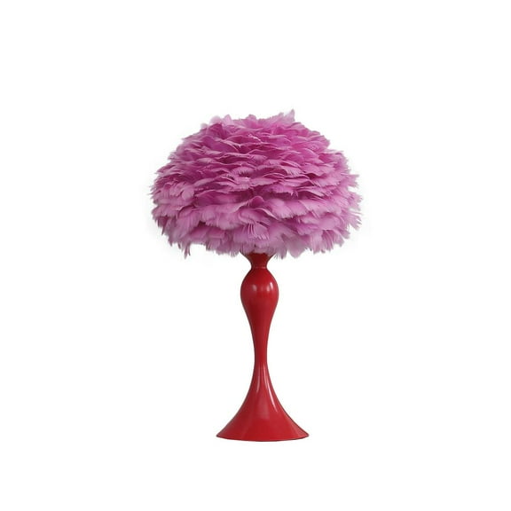 Ore International 18.25"In Medium Pink Feather Aquina Glaze Red Metal Contour Glam Table Lamp