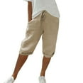 thumbnail image 5 of Women's Casual Loose Fit Linen Bermuda Shorts with Drawstring Waist and Pockets, Lightweight Summer Knee-Length Pants, 5 of 5