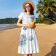 thumbnail image 4 of Fotbe Pale Blue Lotus Flowers Vestido Largo de Moda para Mujer, Vestido Tipo Camiseta con Manga Corta y Estilo Casual a Rayas y Bloques de Color, 4 of 6