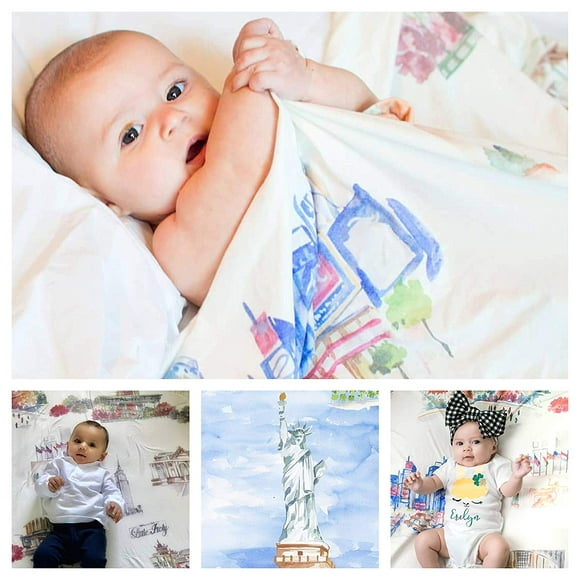 Couverture d'Emmaillotage pour Bébé par HnyBaby Extensible Grand 48x48 Pouces Unisexe Design New Yorkais