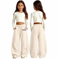 thumbnail image 5 of TGPMGRZ Girls Wide Leg Sweatpants Kids Baggy Sweat Pants Oversized Elastic Waist Straight Wide Leg Joggers with Pockets #03 Beige 14-15 Years, 5 of 5