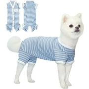 TONY HOBY Pet Dog Pajamas Stripes 4 Legged Dog Pjs Jumpsuit Soft Cotton Dog Clothes for Male Dog Blue, L