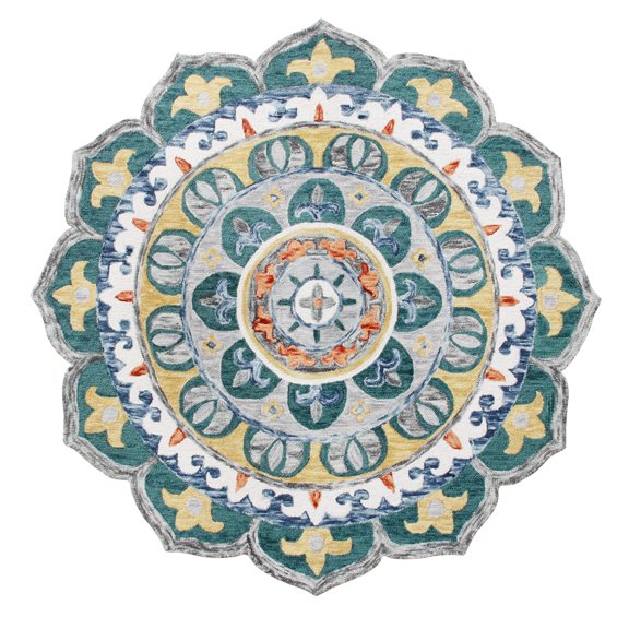 Ox Bay Talia 6' Round Teal/Multi Medallion Wool Indoor Area Rug