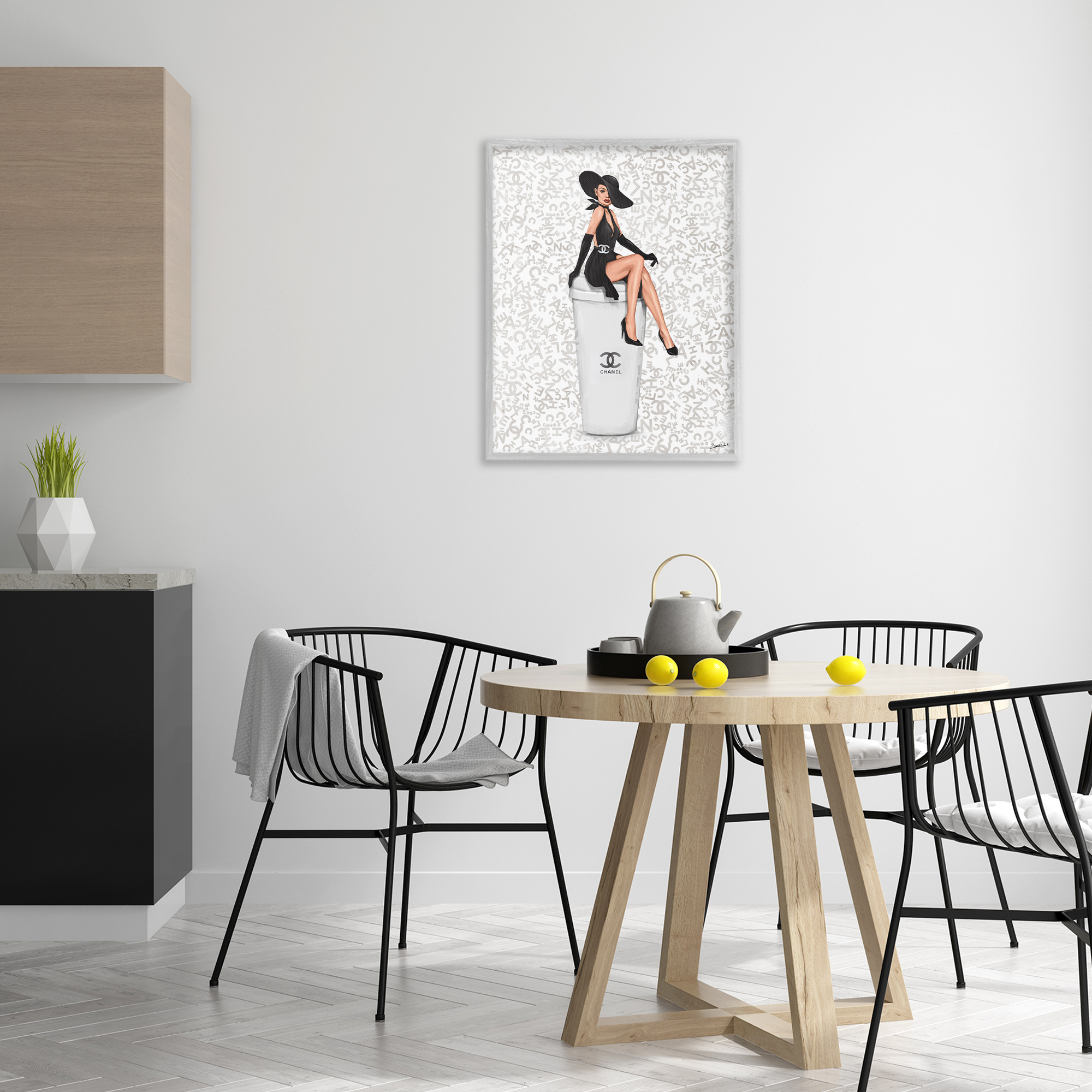 Stupell Industries Lavish Woman & Coffee Beauty & Fashion Painting Gray Framed Art Print Wall Art, 24 x 30