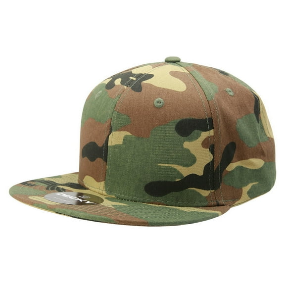 Decky 1047 6 Panel High Profile Structured Camo Snapback Hat-Woodland