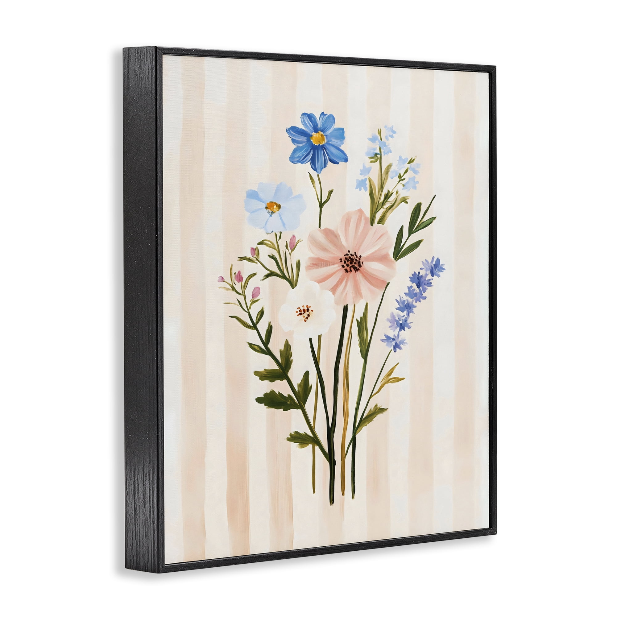 Stupell Industries Cream Stripe Florals Black Framed Giclee Art, design by The Prints Vibe