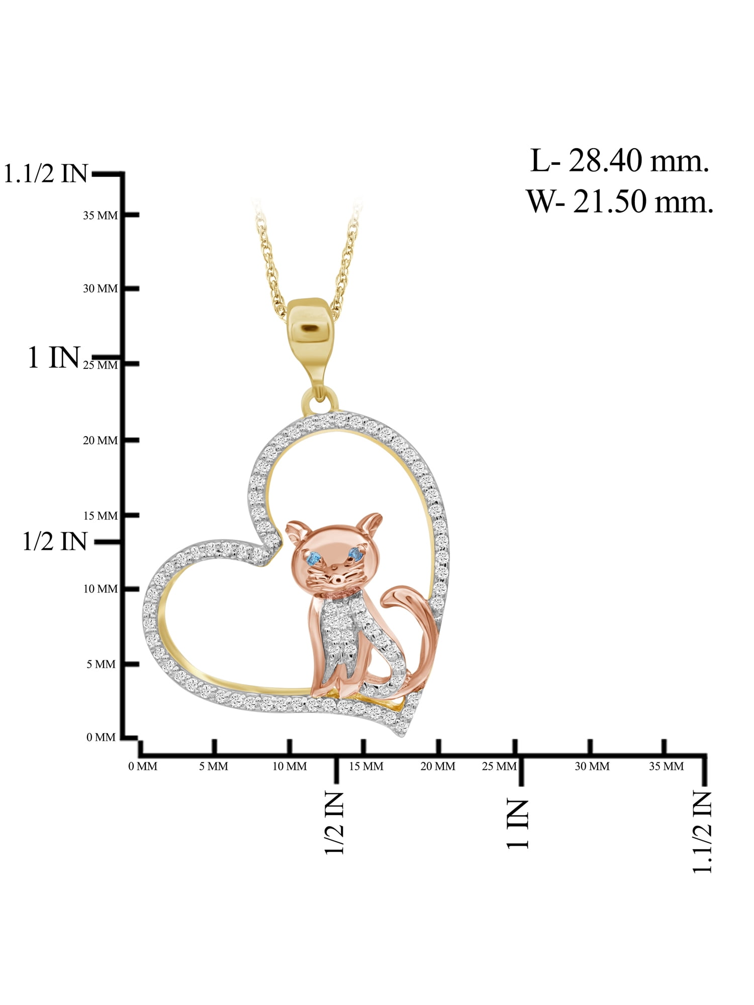 Diamond Cat Necklace Halloween Jewelry – Accent Blue & White Diamond Halloween Necklace – Two Tone Sterling Silver Rope Chain with Cat Pendant – Witchy Jewelry for Women by JewelersClub