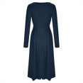 thumbnail image 4 of USSUMA Dresses for Women 2025 Casual Spring Summer Dress Long Sleeve Crew Neck Casual Solid Color Maxi Dress Trendy Dress Fashion Skirts Gym Online Shopping Navy Dress Size-XL, 4 of 5