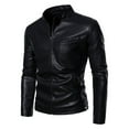 thumbnail image 1 of WRKEKC Men's Stand Collar Leather Biker Jacket Plus Size with Quilted Padding, Vintage Motorcycle Coat for Casual Riding Style Black XXL, 1 of 4