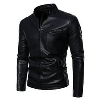 Clearance 2024! ZVNAΖH Leather Jacket Men, Men's Stand-up Collar Biker Leather Jacket Plus Size Leather Jacket, Sizes M-7XL