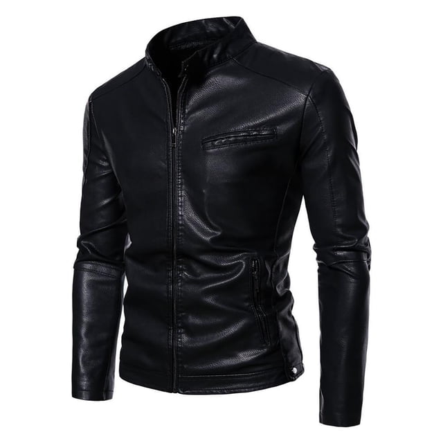 WRKEKC Men's Stand Collar Leather Biker Jacket Plus Size with Quilted Padding, Vintage Motorcycle Coat for Casual Riding Style Black XXL