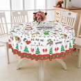 thumbnail image 2 of Nanqianyi Christmas Tablecloth 70 x 70 Inch Round, Santa Claus XMAS Trees Washable Polyester Table Cloth for Holiday Dinner Party Decor, White, 2 of 9
