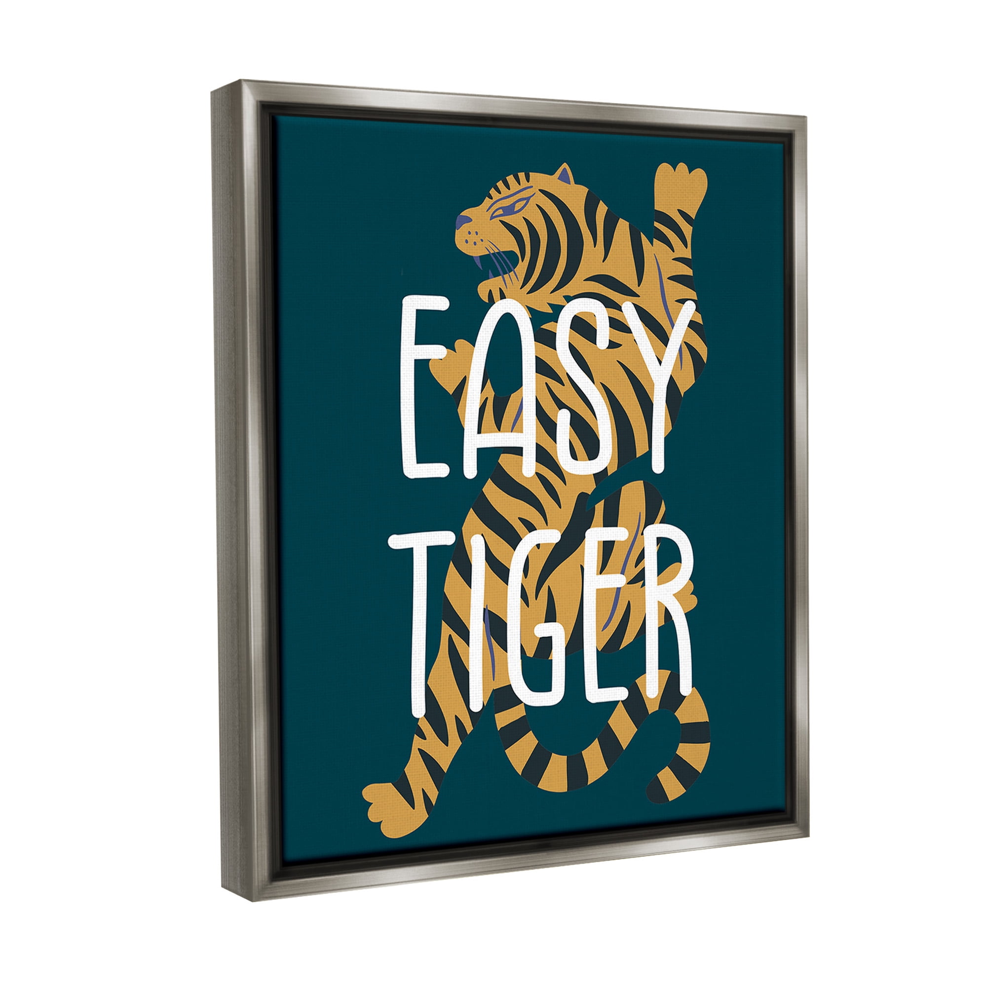Stupell Industries Easy Tiger Phrase Animals & Insects Painting Gray Floater Framed Canvas Art Print Wall Art, 25 x 31