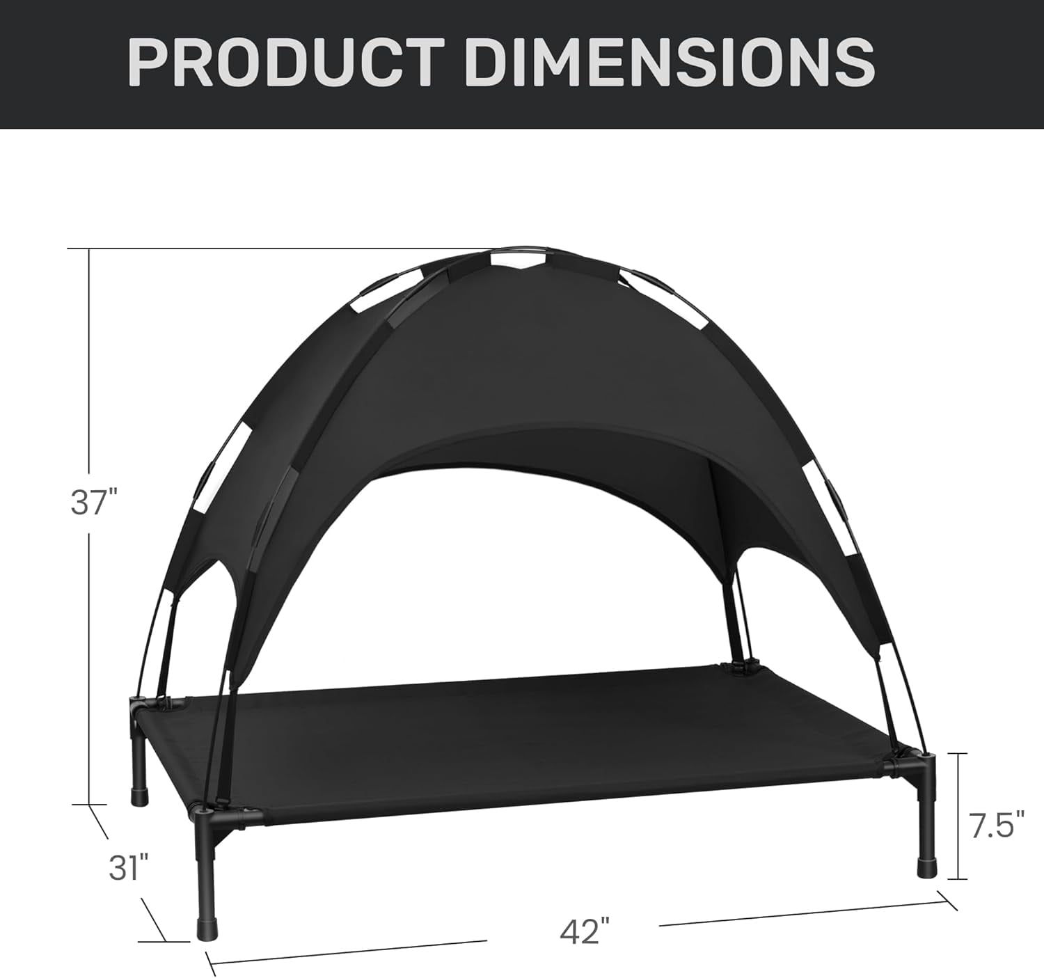 Elevated Dog Bed with Canopy, Portable Dog Cot with Removable Shade Tent, Outdoor Raised Pet Cot Cooling Bed for Dogs