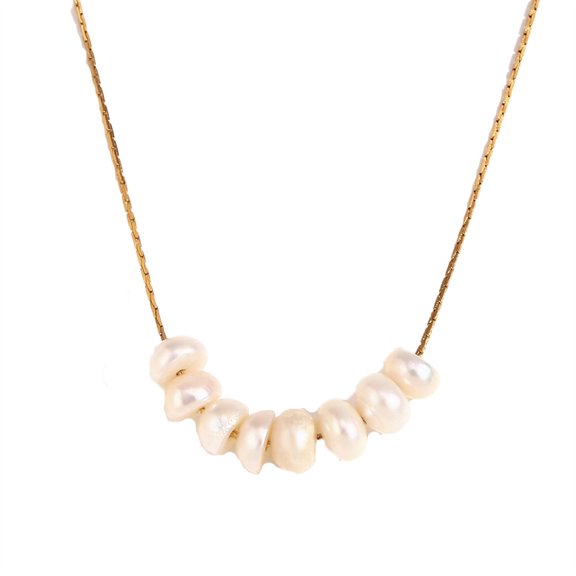 HIRPLIS Imitation Pearl Necklace for Women Stainless Steel Gold Plated Irregular Dainty Elegant Baroque Beaded Personalized Gift Jewelry Gold