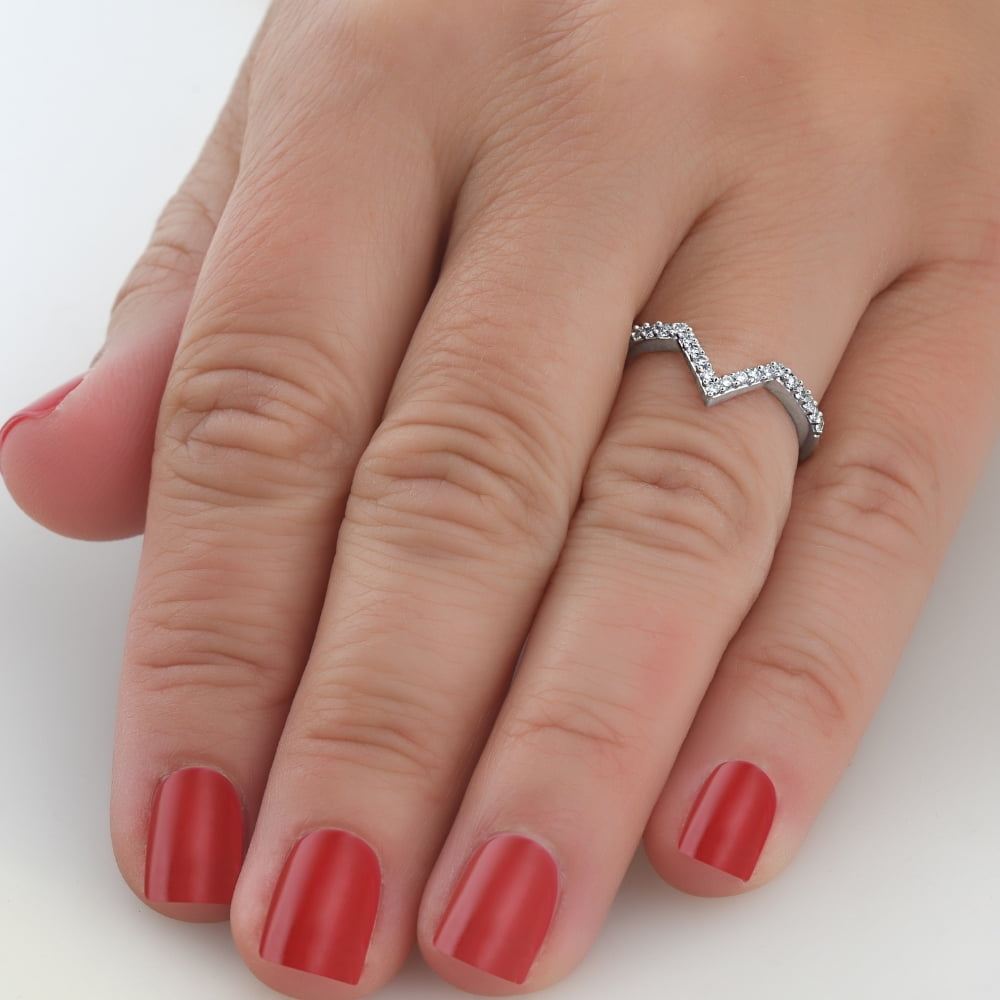 Large Diamond Wedding Ring Rose Gold V Shaped Diamond Wedding Band | La  More Design