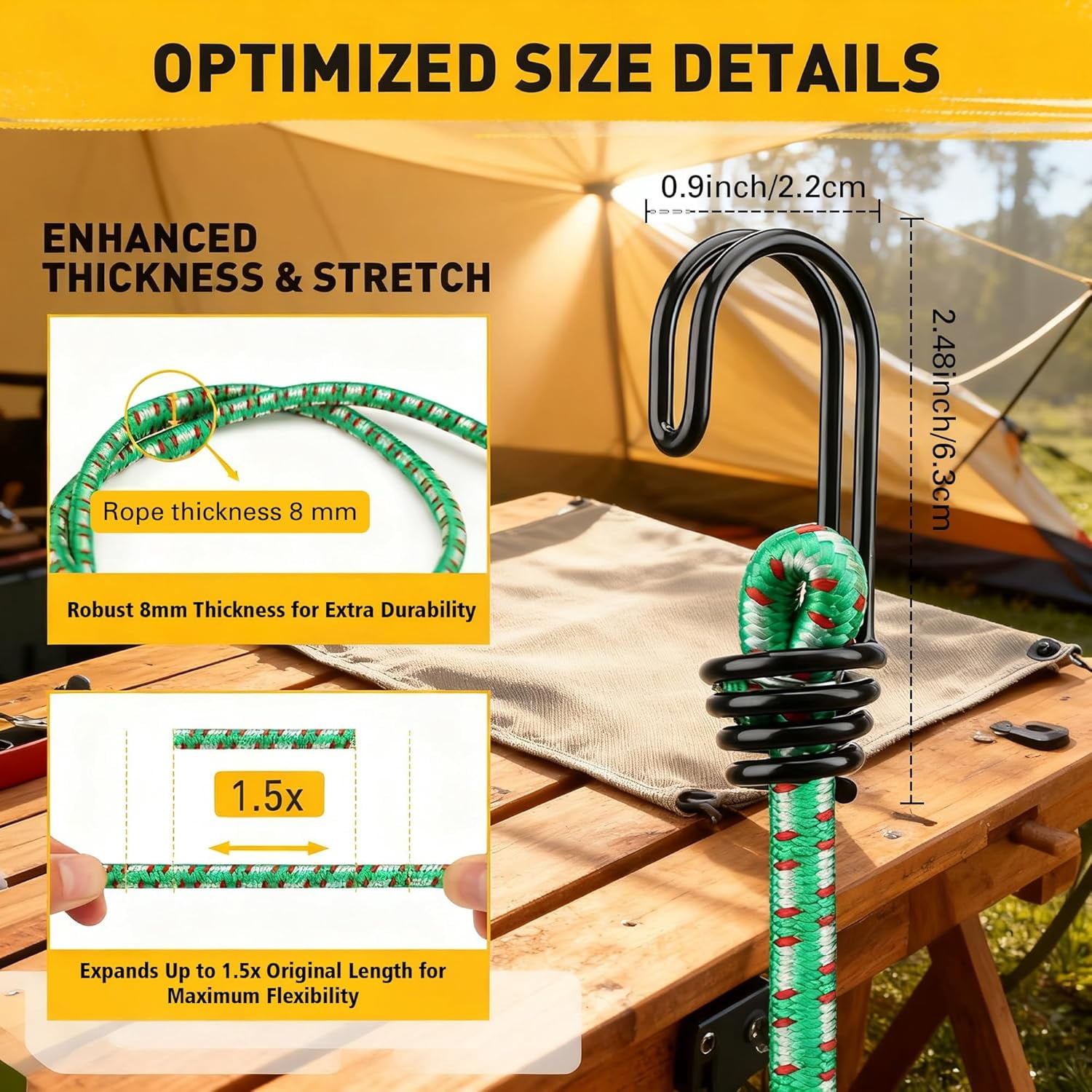 Bungee Cords Heavy Duty Outdoor: 20 Pcs Premium Rubber Bungee Cords with Hooks in a Storage Jar Includes 10", 18", 24", 30", 36", 48" Bungee Cord for Camping, Tent, Fastening Items