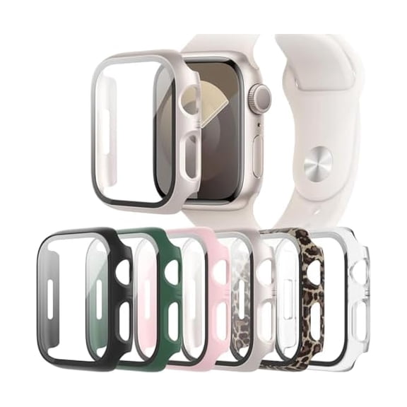 6-Pack Case with Tempered Glass Screen Protector Compatible with Apple Watch Series SE 3(2025)/SE 2/SE/6/5/4 44mm, Full Coverage Hard PC Protective Face Cover Bumper for iWatch 44 mm