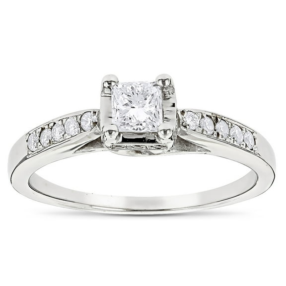 Ladies Affortable 14K Unique Natural 0.6 Ctw Diamond Engagement Ring Cheap (White Gold Size 8.5)