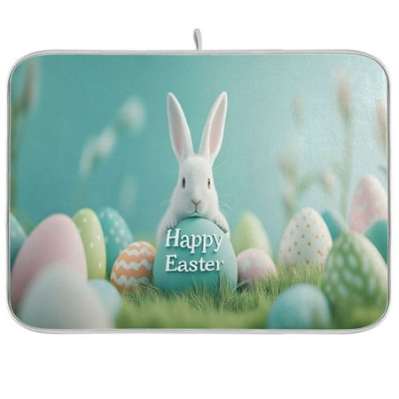 

joogoo Cute Easter Rabbit Dish Drying Mat Kitchen Counter Absorbent Drying Pad 18x24 in Drainer Rack
