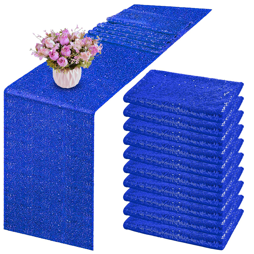 Pesonlook 10 Pack Sequin Table Runner 12" x 72" Royal Blue Sequin Table