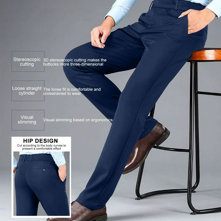 Men Suit Pants, Stretch Flat Front Straight Fit Office Work Dress Pants for Business Casual Trousers with Pockets, Men's, Size: 33, Blue Men Suit Pants, Stretch Flat Front Straight Fit Office Work Dress Pants for Business Casual Trousers with Pockets, Men's, Size: 33, Blue