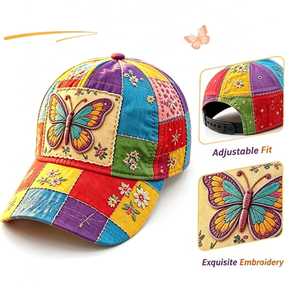 Fabrcox Country Queen Butterfly Floral Hat Coat of Many Colors Vintage Flowers Embroidery Patchwork Baseball Cap Adjustable Breathable Unisex Trucker Hat for Men Women