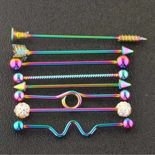 Paquete de 8 pendientes de barra Industrial de acero inoxidable, joyería para Piercing corporal de 38mm Hugo Aretes de acero inoxidable