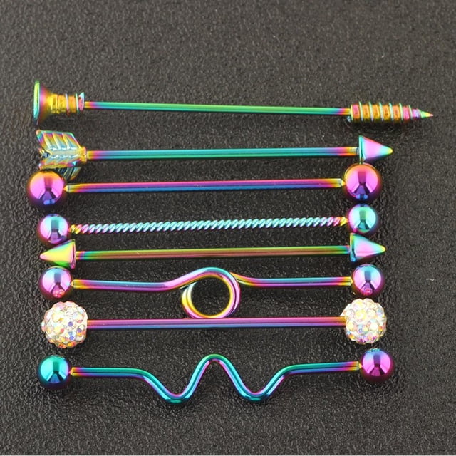 Paquete de 8 pendientes de barra Industrial de acero inoxidable, joyería para Piercing corporal de 38mm Hugo Aretes de acero inoxidable