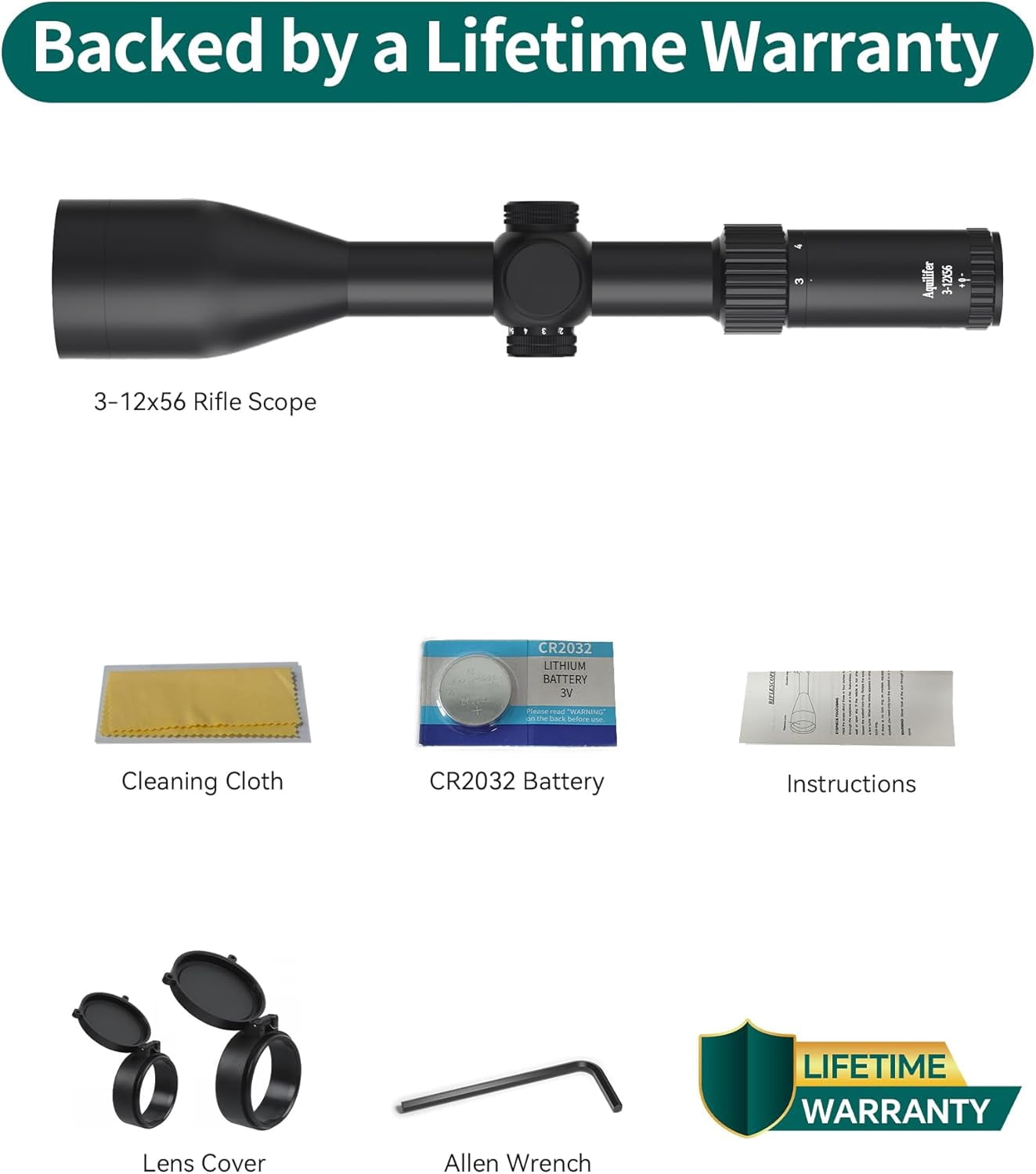 Aquilifer HT 3-12x56 SFP Rifle Scope, Red-Illuminated Mil Dot Reticle, 1/10 MRAD Turrets, 30mm Tube, Low-Light Hunting Optic, Waterproof Fogproof Shockproof Riflescope