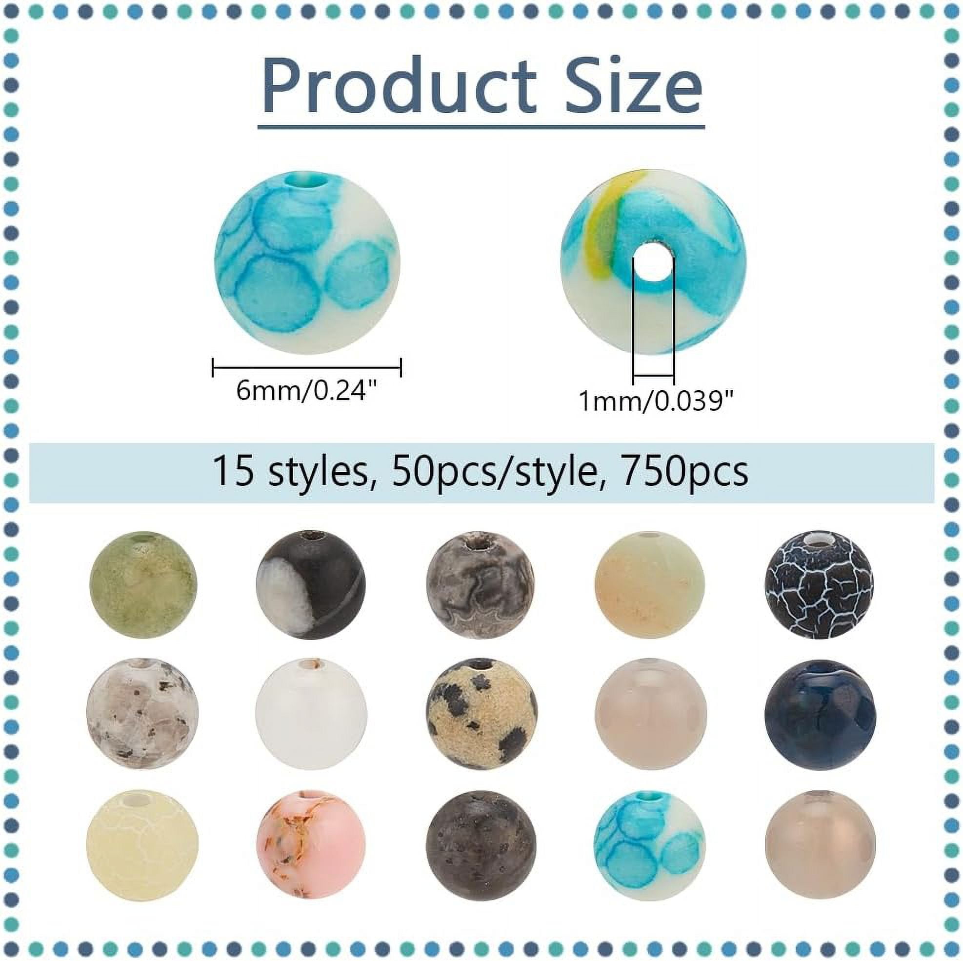 750 Pcs 15 Styles Natural Round Stone Beads Mixed Gemstone Beads Kits 6mm Crystals Gemstone Beading Loose Spacer Beads for Bracelet Necklace Earrings Jewelry Making Hole: 1mm