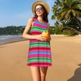 thumbnail image 3 of Fotbe Colorful Mexican Stripes Vestido de Verano sin Mangas para Mujer – Vestido Midi Línea A, Estilo Camiseta Floral, Vestido Playero Casual y Fluido, 3 of 7