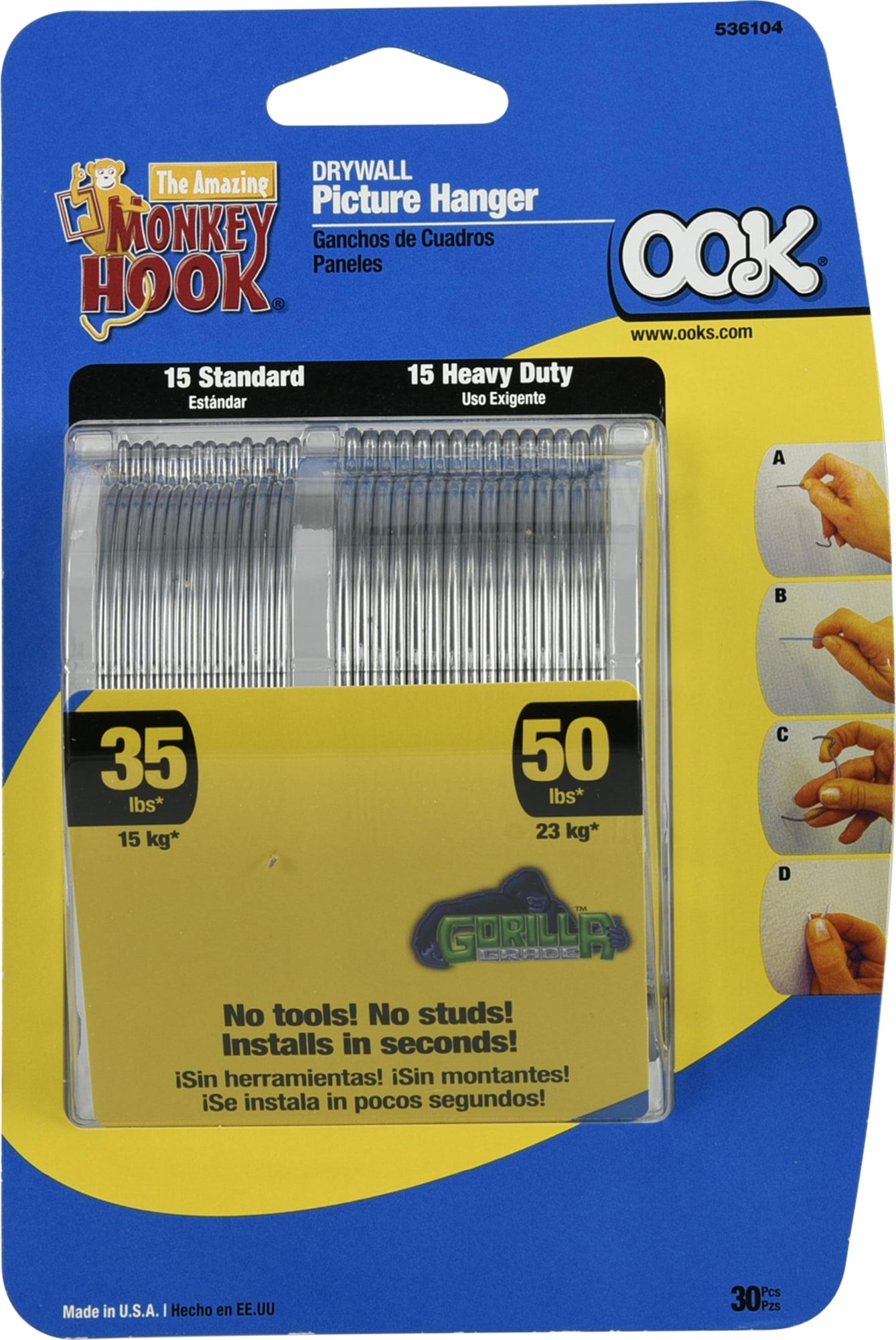 OOK Monkey Hook Picture Hanger Variety Pack, 30 Piece