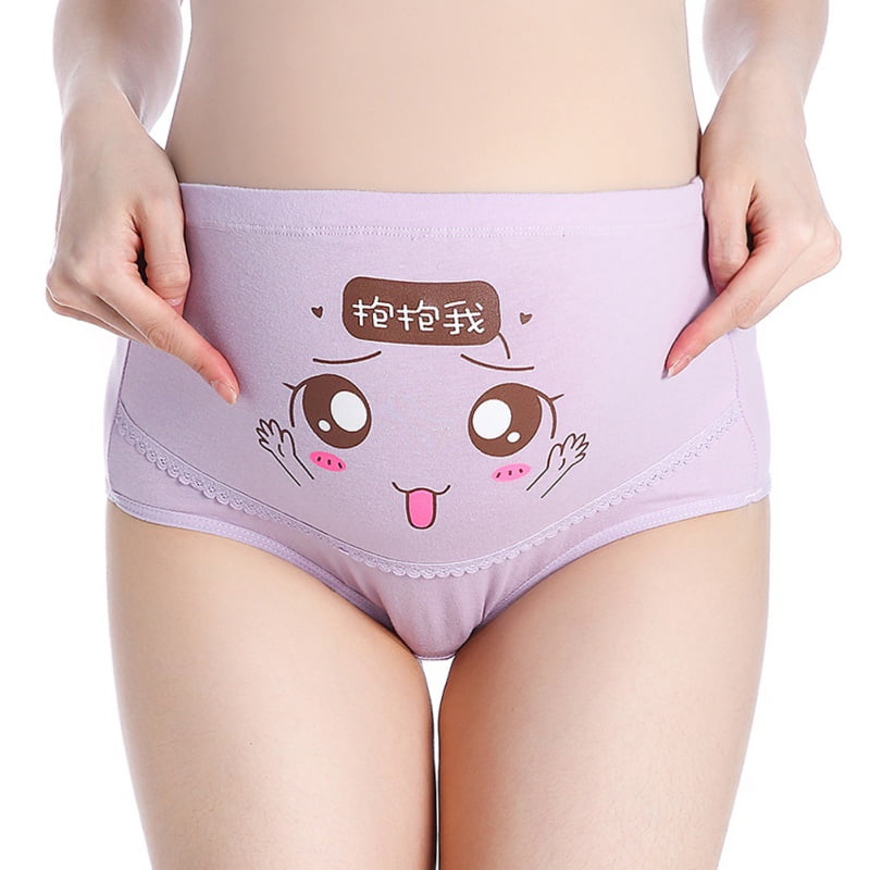 L-3XL Maternity Knickers Over Bump Plus Size Multipack Set 4,Maternity Underwear Panties-with Cute Emoji Pattern,High Waist