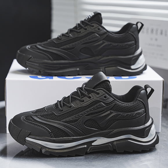 XIMIN Men Women's Platform Chunky Breathable Mesh Sneakers Walking Lace-Up Comfortable Dad Sneakers Workout Sport Work Casual Tennis Work Workout Shoes (44, Black)