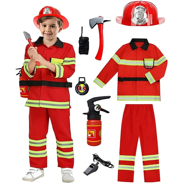 PMVFHDE Pant Sets Fireman For Children Chief Role Play Toy Accessories Red,8-9 Years