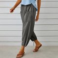 thumbnail image 6 of ABATAB Cotton Linen Pants for Women Button Lounge Harem Trousers Drawstring Elastic Waist Summer Beach Pants Outfits with Pockets, 6 of 7