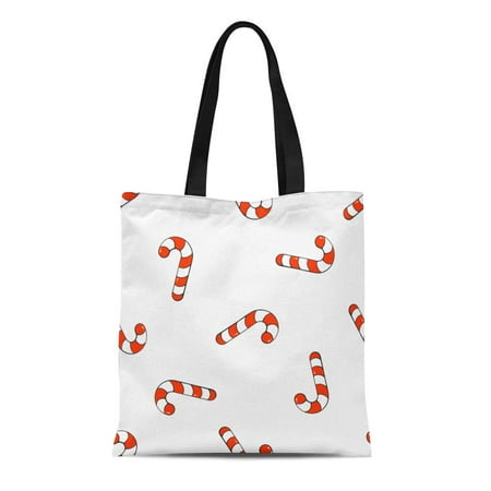Sweet Holiday Stripes SIDONKU Canvas Tote Bag Pattern Falling Candy Canes on Santa Stripes Sweet Holiday Food Reusable Shoulder Grocery Shopping Bags Handbag ()